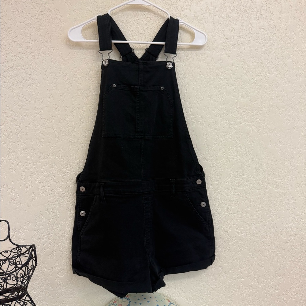 American Eagle Outfitters Black Denim Short Overalls